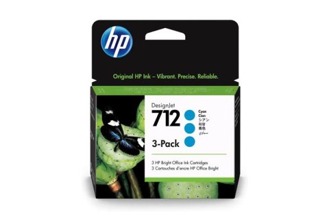 Oryginalny Tusz Cyan HP 712 Trójpak (3ED77A)