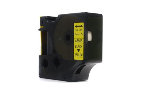 Taśma JetWorld Zamiennik Dymo D1 Czarny na Żółtym, 19mm x 7m (45808) (S0720880)