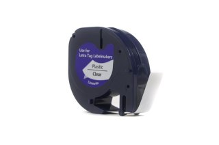 Taśma JetWorld Zamiennik Dymo LabelWriter Czarny na Przezroczystym, 12mm x 4m LetraTag LT100H, LT100T, LT100, QX50, XR (12267, 1