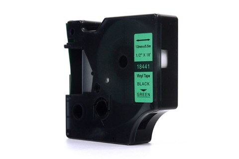 Taśma JetWorld Zamiennik Dymo Rhino Czarny na Zielonym 12mm x 5,5m Winylowa, Vinyl (18441)